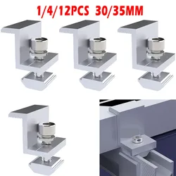 4/12Pcs PV Solar Panel Mount Bracket End Clamp Photovoltaic Aluminum Alloy Support For Solar Panel System Installation Racking