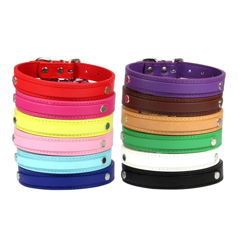 12 PCS Wholesale Plain PU Leather DIY Name ID Dog Collar Custom Letters Charms Puppy Cat Neck Strap Collars for Small Medium Dog