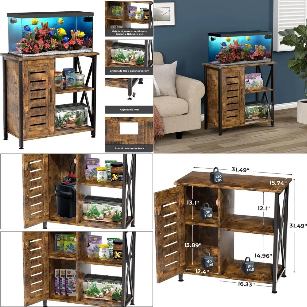 

Durable Metal Aquarium Stand for 20-29 Gallon Tanks, Storage Cabinet, 31.5 x 15.75 Top, 330 lbs Capacity, Rustic Brown