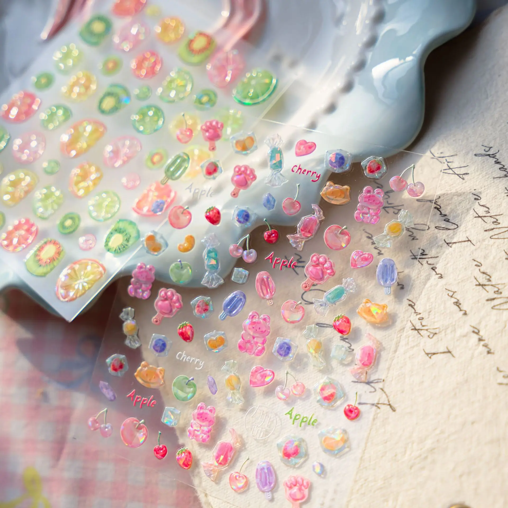 5D الإغاثة الصيف الحلوى ملصقات الأظافر اليابانية Ins عصير الفاكهة ذاتية اللصق مسمار الفن ملصقات مانيكير الشارات DIY الزينة