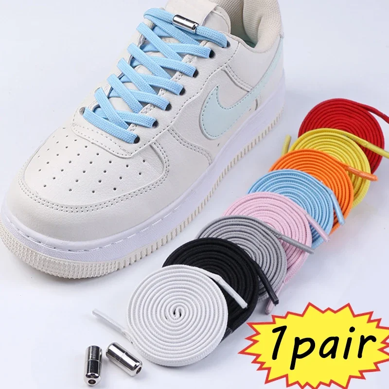 1pair Metal Capsule Buckles Shoelace for Shoes Universal Sneakers Quick Lazy Laces Round No Tie Shoelaces Accessories Black Gray