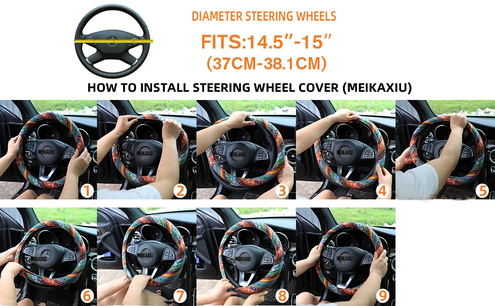 1 Stereo-Leder-Inset-Faux-Diamant-Flash-Blingbling-Auto mit Innenring, Lenkradbezug für 14,5–15 Zoll Autozubehör – Detail 7