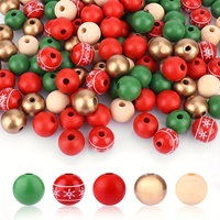 50Pcs 16mm Christmas Natural Wooden Beads Snowflakes Pattern Spacer Loose Beads for DIY Handmade Garland Bracelet Accessories