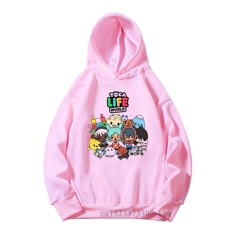 Toca Life World Print Kids Pink And White Hoodie Baby Girls Gift Children's Clothes Toca Boca Boys Cartoon Animation Game Top