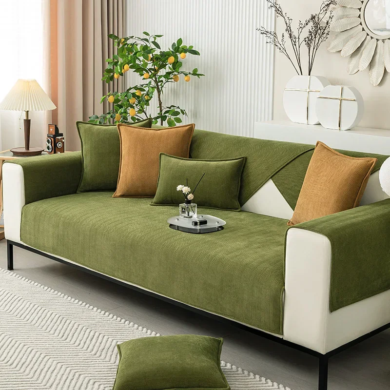 Universal Sofa Cover Chenille Couch Cushion Slipcovers for Living Room Solid Color Non-Slip Sofa Cushion Armrest Backrest Towels