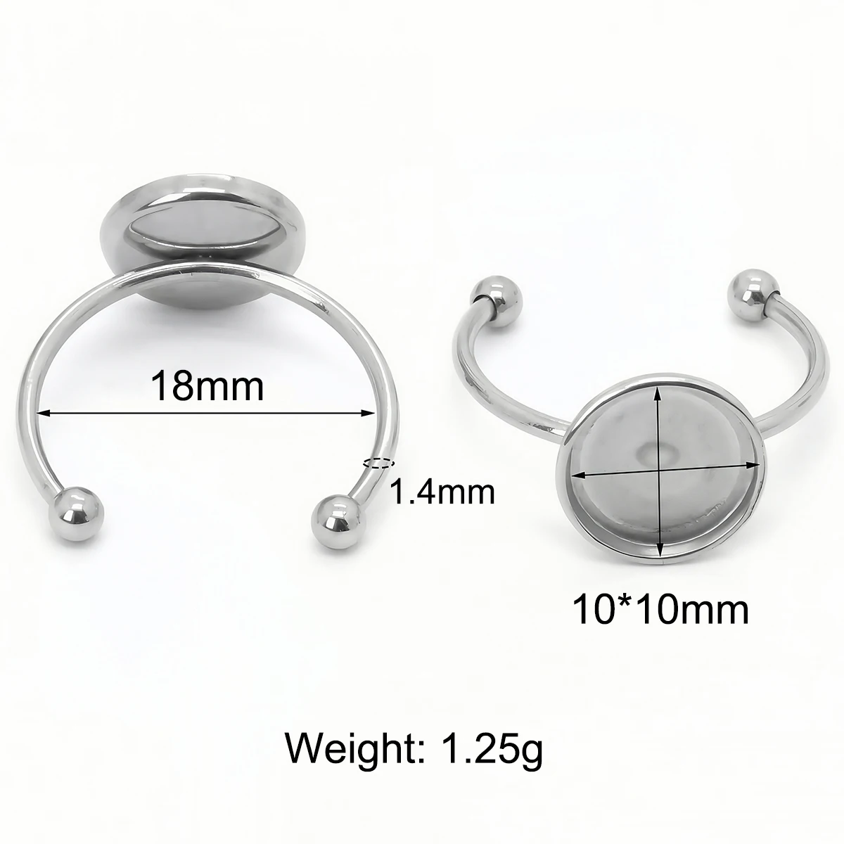 3/10 Stück Edelstahl Verstellbare Ringfassungen, Leere Basis, Verschiedene Formen, Cabochon-Knopf-Fassungen für DIY-Schmuckherstellung – Detail 10