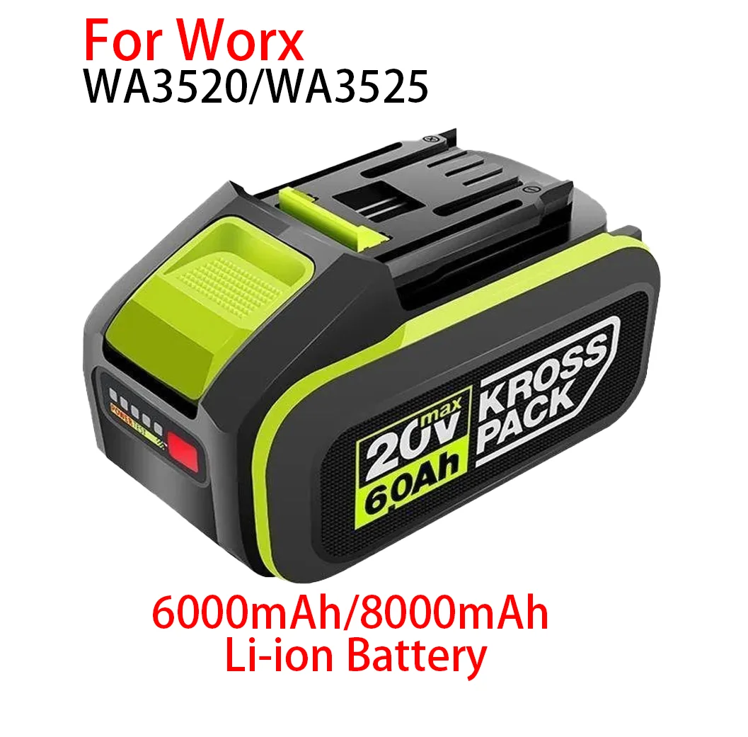 

For WORX WA3520 6000mAh/8000mAh Li-ion Battery For dewalt tools for WORX 5pin WA3525 20V Cordless Power Tool Model Battery