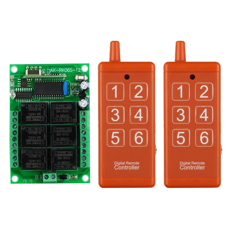 433MHz DC12V 6CH rf Remote Control Switch Wireless Relay Receiver Controller usb Rechargeable for Garage\Door\ LED\ Bulb