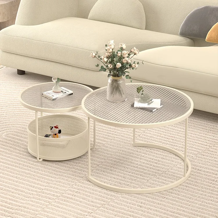 @2024 wabi-sabi wind sofa living room home combination coffee table small apartment tempered glass round