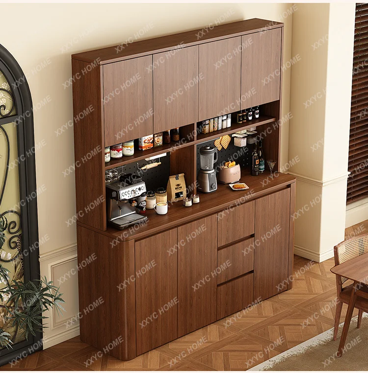 

Black medieval retro style dining side cabinet integrated against the wall living room home storage wine cabinet