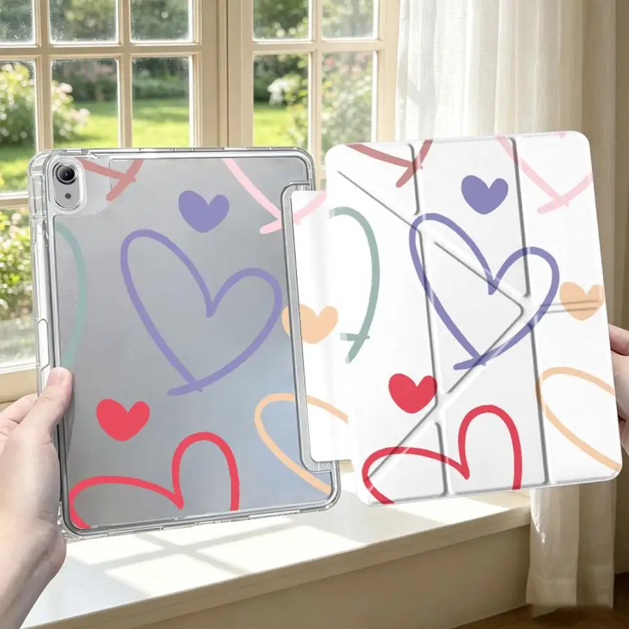 Colorful Heart-Shaped Pattern With Pen Slot Cover Tablet Case For iPad 10th Gen Pro 13 2025 2026 12th 9th Mini 7 6 5 11th Air 8