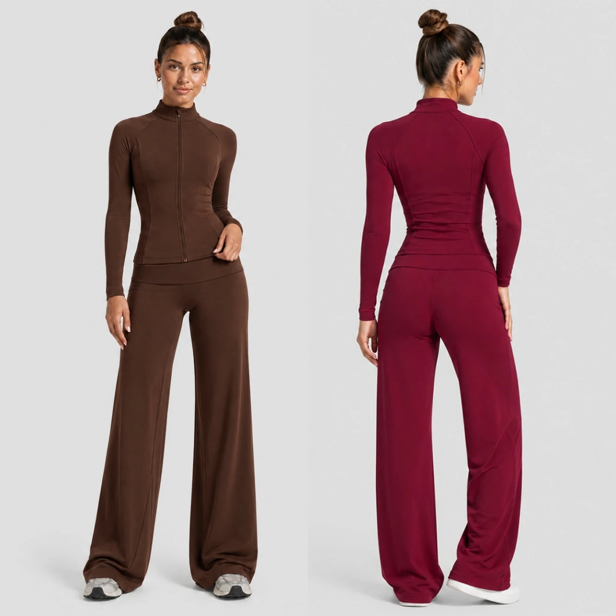 Women 2 Piece Yoga Tracksuit Set Zip Long Sleeve Sports Jacket High Waist Flared Yoga Pants Gym Workout Casual Athletic Outfit