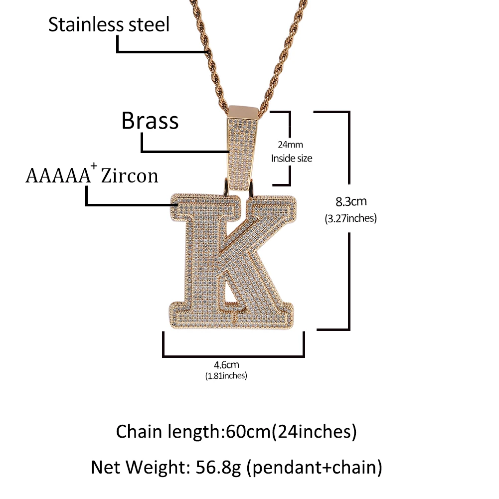 UWIN Initial Letter Pendant Iced Out 2 Layers Cubic Zirconia Block Letters Charms Fashion Alphabet Necklace Jewelry for Gift