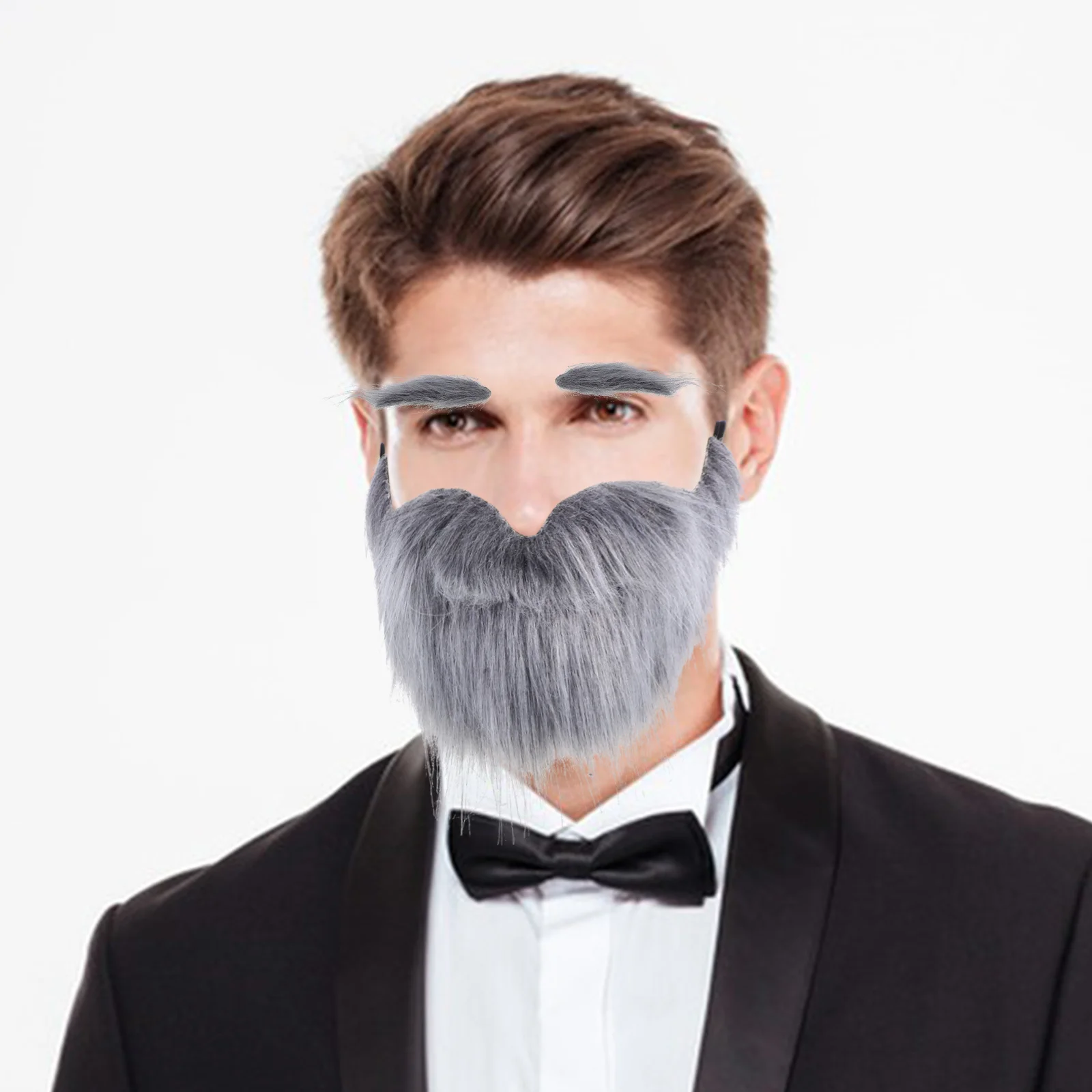 مجموعة حواجب اللحية المزيفة ذاتية اللصق شعر الوجه الصناعي الواقعي للرجال أزياء تنكرية لحفلات الهالوين حلي كثيفة #1
