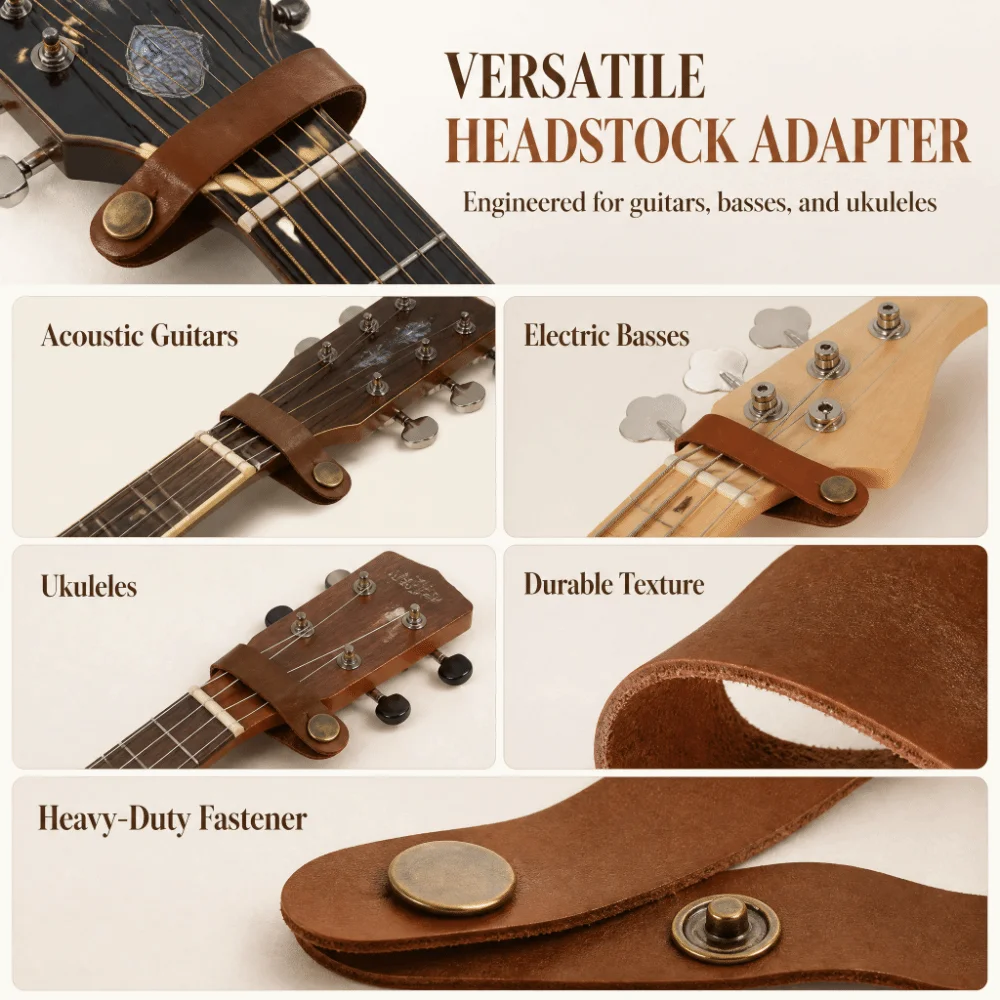 Professional Artificial Leather Material Guitar Neck Strap Brown Color Guitar Strap Lock Guitar Headstock Strap For Guitars
