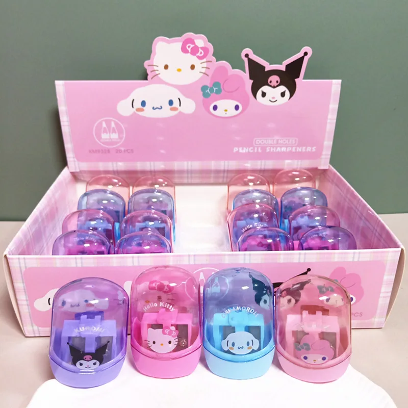 2pcs Sanrio Double Hole Pencil Sharpener Anime Figure Cinnamoroll Hello Kitty Student Pen Sharpener Sharpener Kids Stationery