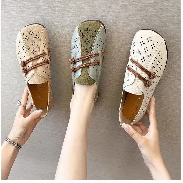 Mom Shoes Summer Lace-Up Breathable Casual Slip-On Women's Shoes Soft Sole Comfortable Pebble Shoe Women