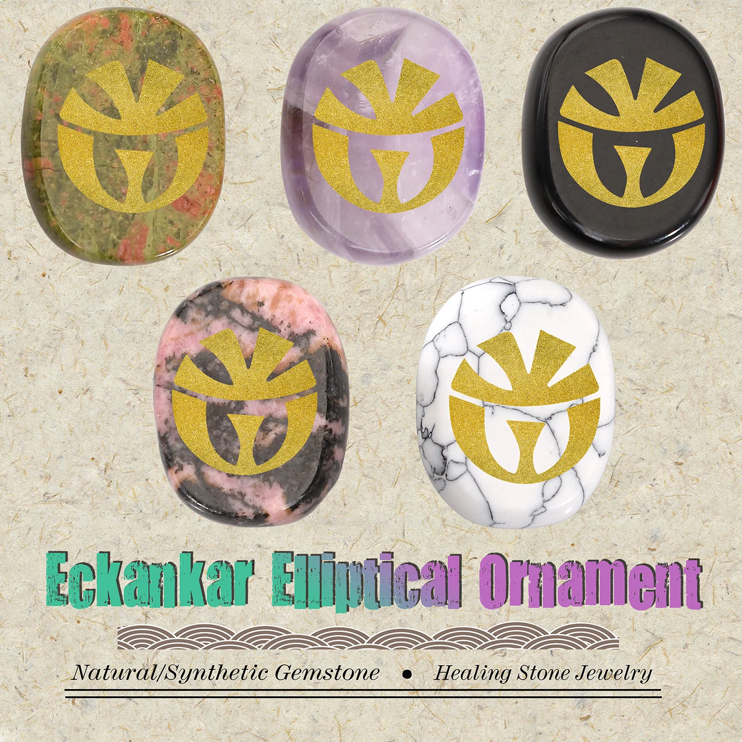 

2025 Natural Crystal Oval Gem Ornament Eckankar Creative Art Pattern Warrior Healing Stone Jewelry Fashion New Style