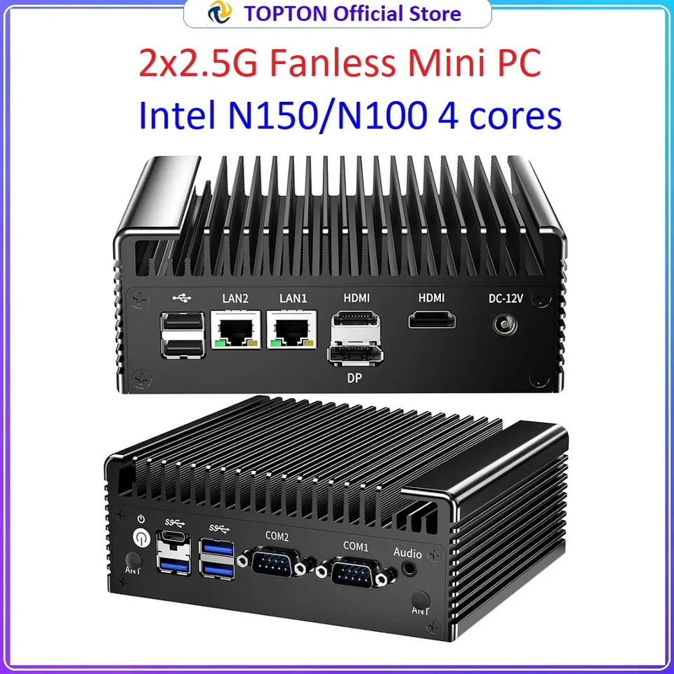 Topton Fanless Mini PC Intel N150 N100 2x2.5G
