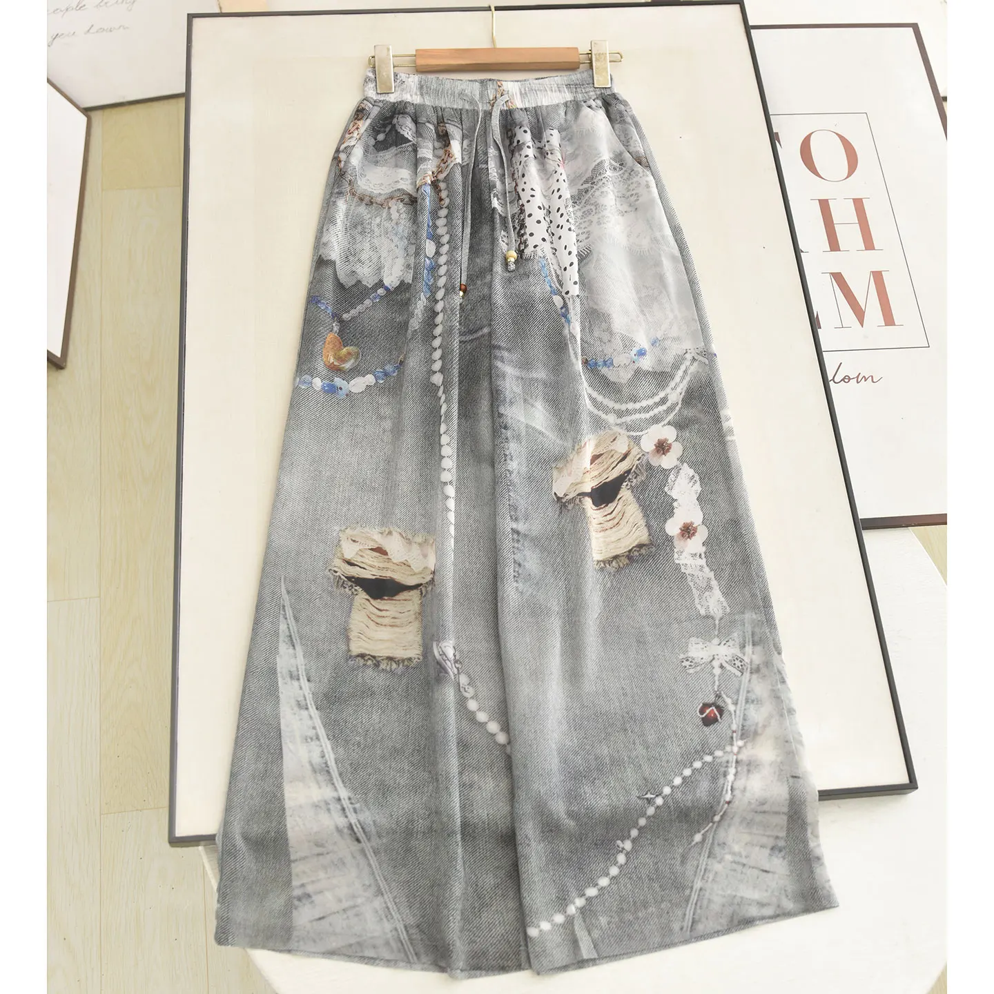 Casual Wide Leg Pants Thin Design Sensation Small Cartoon Print Lazy Loose Leisure Trousers High Waist Plant Floral Pattern