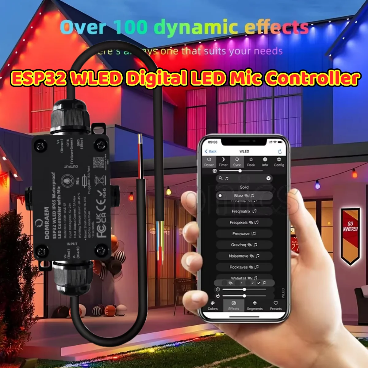 HOT Outdoor Waterproof ESP32 WLED Digital LED Mic Controller Alexa/HA/MQTT App Remote RGB IC IP65 15A Fuse RCP WS2811/05etc