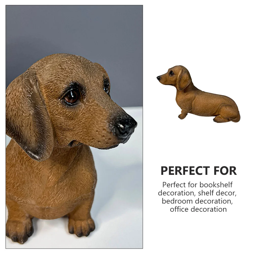 Puppy Dachshund Ornaments Home Decorations Resin Crafts Desktop Dog Figure Animal Recognition Model Light Brown Figurines Fake