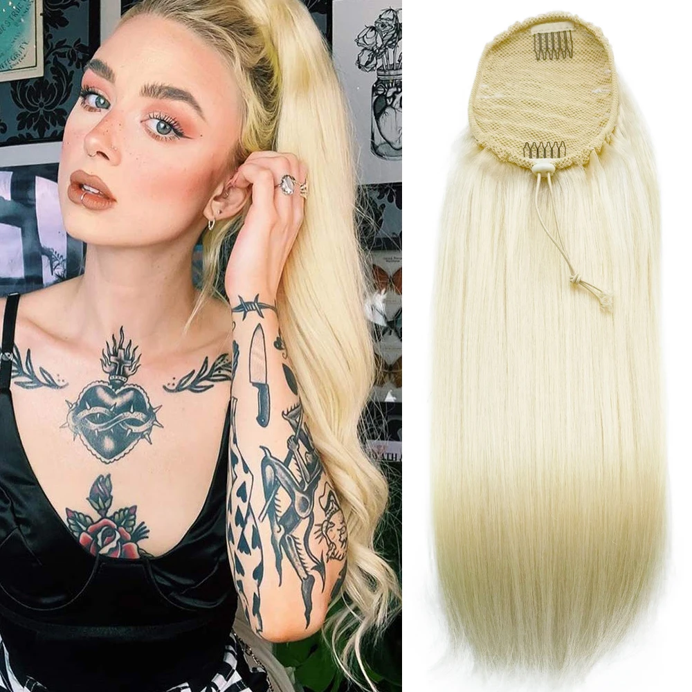 

Alipretty Drawstring 613 Blonde Straight Ponytail Brazilian Hair Extensions Clip In Ponytail Human Hair For Women 10-24inch