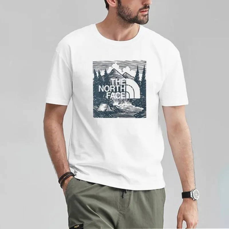 THE NORTH FACE Unisex Retro Letter Print Crew Neck White Breathable Short Sleeve T-shirt Sports Tee Outdoor Casual