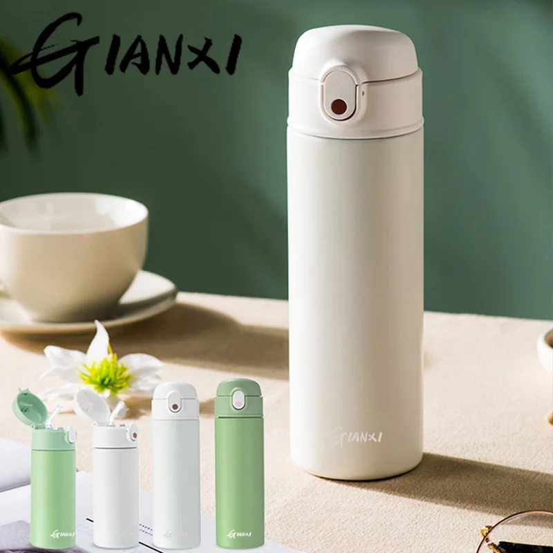 GIANXI كذاب القش كوب قارورة عازلة الفولاذ المقاوم للصدأ Termos زجاجة ماء بسيطة Ins نمط المحمولة أكواب معزولة درينكوير #5