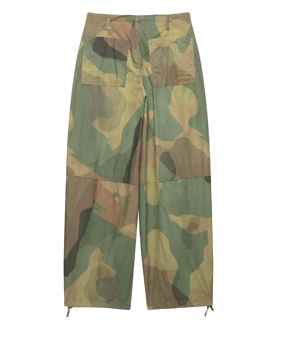 Women's Camouflage Cargo Pants, Drawstring High-Waisted Wide-Leg Pants, Adjustable Cuffs, Casual Outdoor Straight-Leg Pants, 2026 New Model