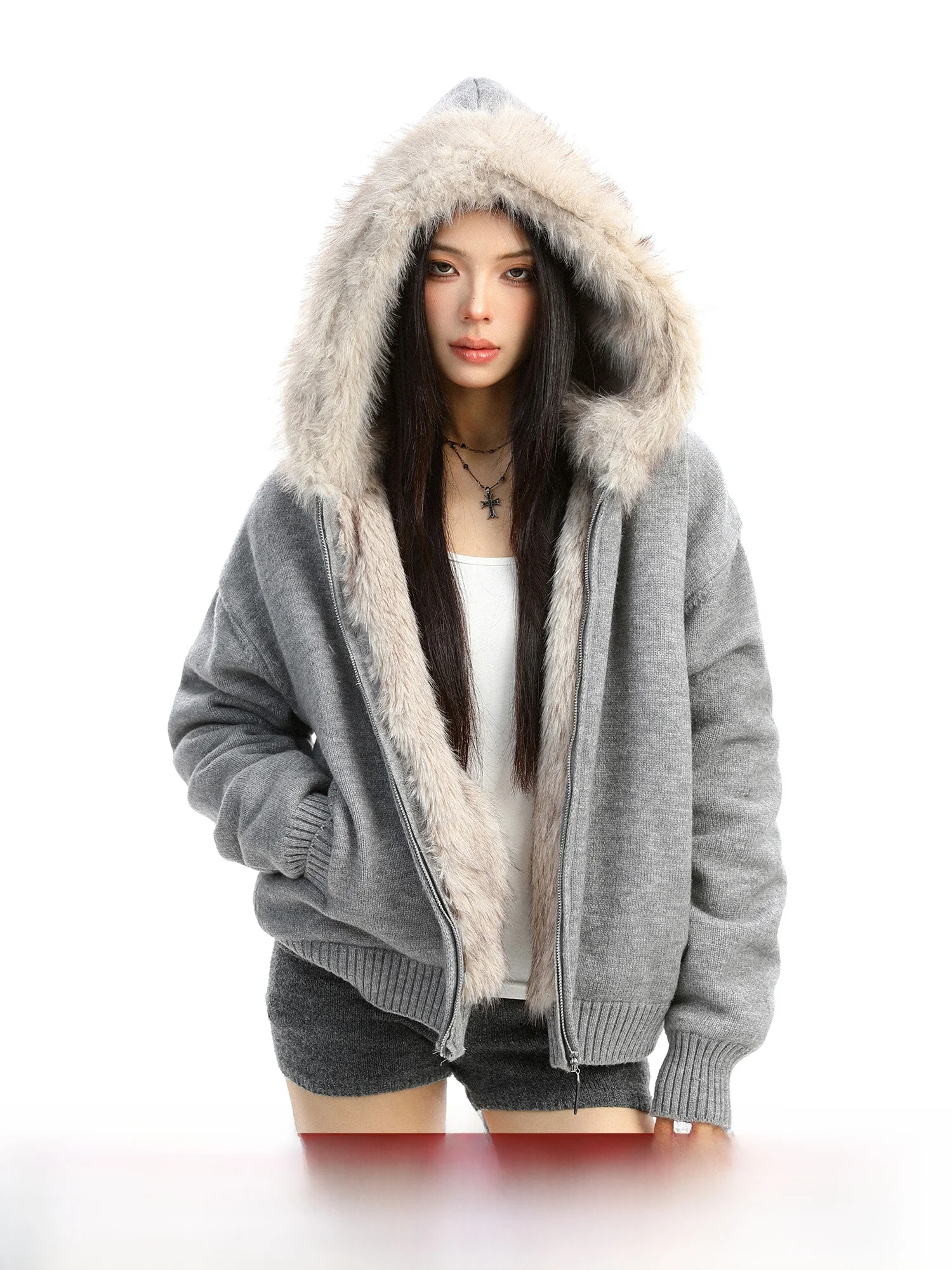 

BGOLD Eco-Friendly Fur Collar Hooded Cotton Jaet Women Winter Thi Warm Loose Couple Outerwear Street Sle Neutral