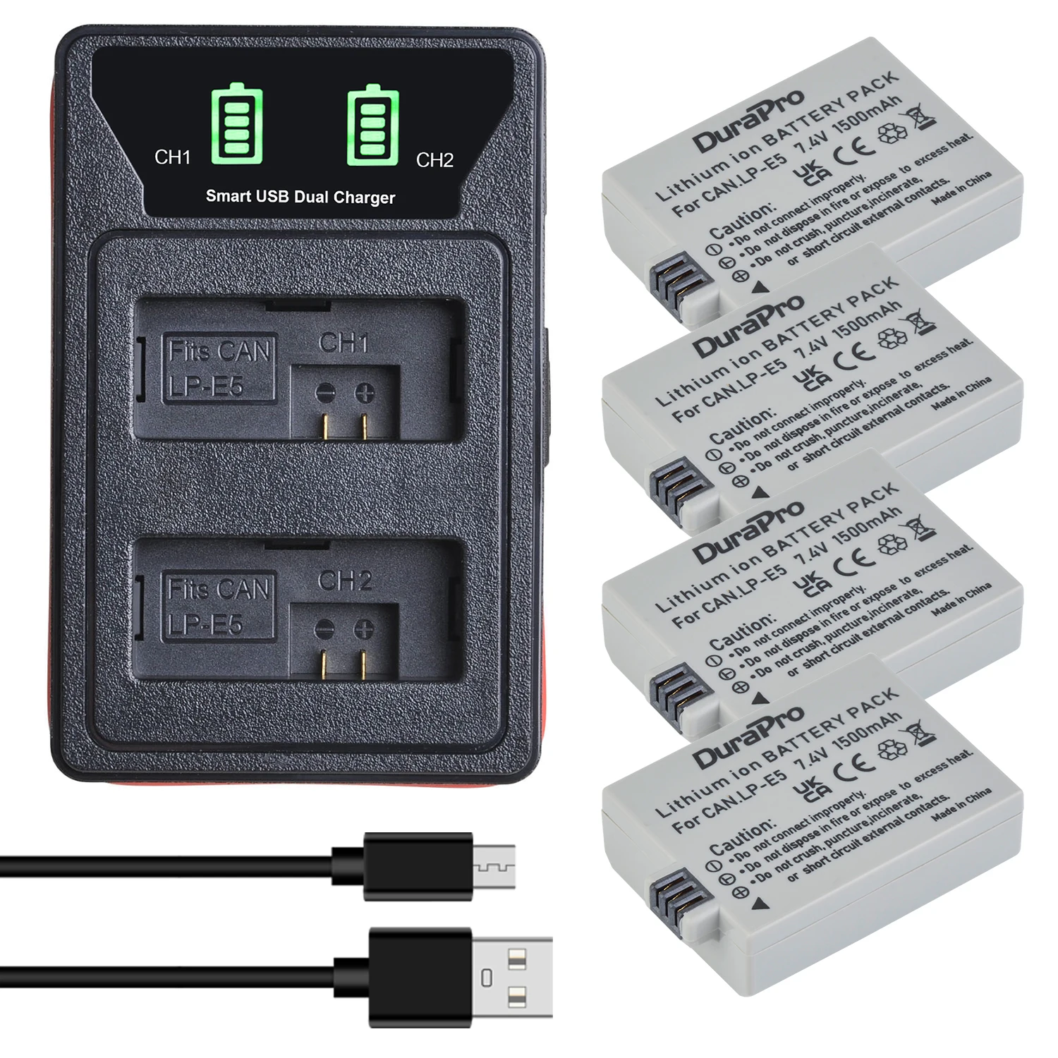 

DuraPro LP-E5 1500mAh Battery + LED Dual Charger with Type C Port For Canon 500D,450D,1000D, EOS Rebel T1i, XS, XSi, Kiss X3, X2