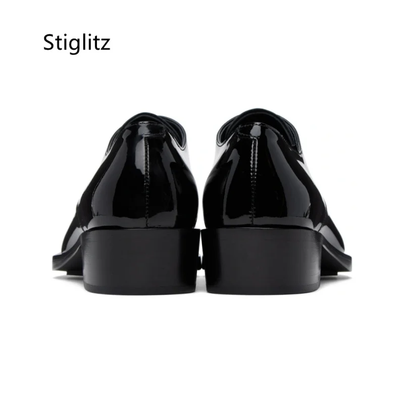 Metal Toe Shoes Men Black Patent Leather Business Work Office Lace-Up Dress Shoes for Man Luxury Design Classic Wedding Shoes