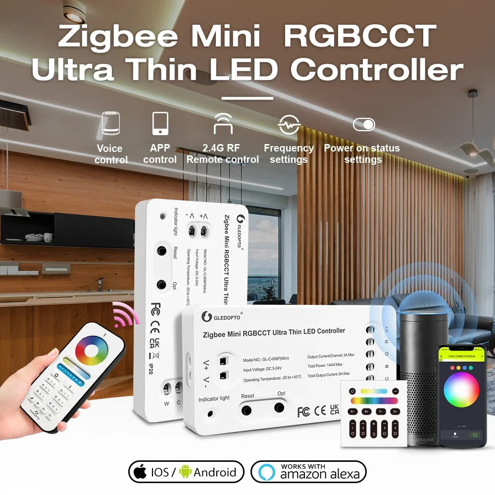 

Gledopto SmartHome Zigbee 3,0 ультратонкий мини RGBCCT WWCW светодиодный контроллер Полосы кухонное освещение Alexa Голосовое управление через приложение