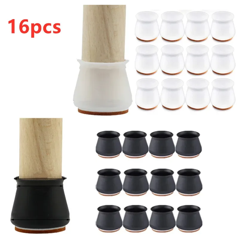 

16PCS Silicone Chair Leg Caps with Felt Anti-slip Leg Cover Floors From Scratches and Noise Protectors Foot Pad