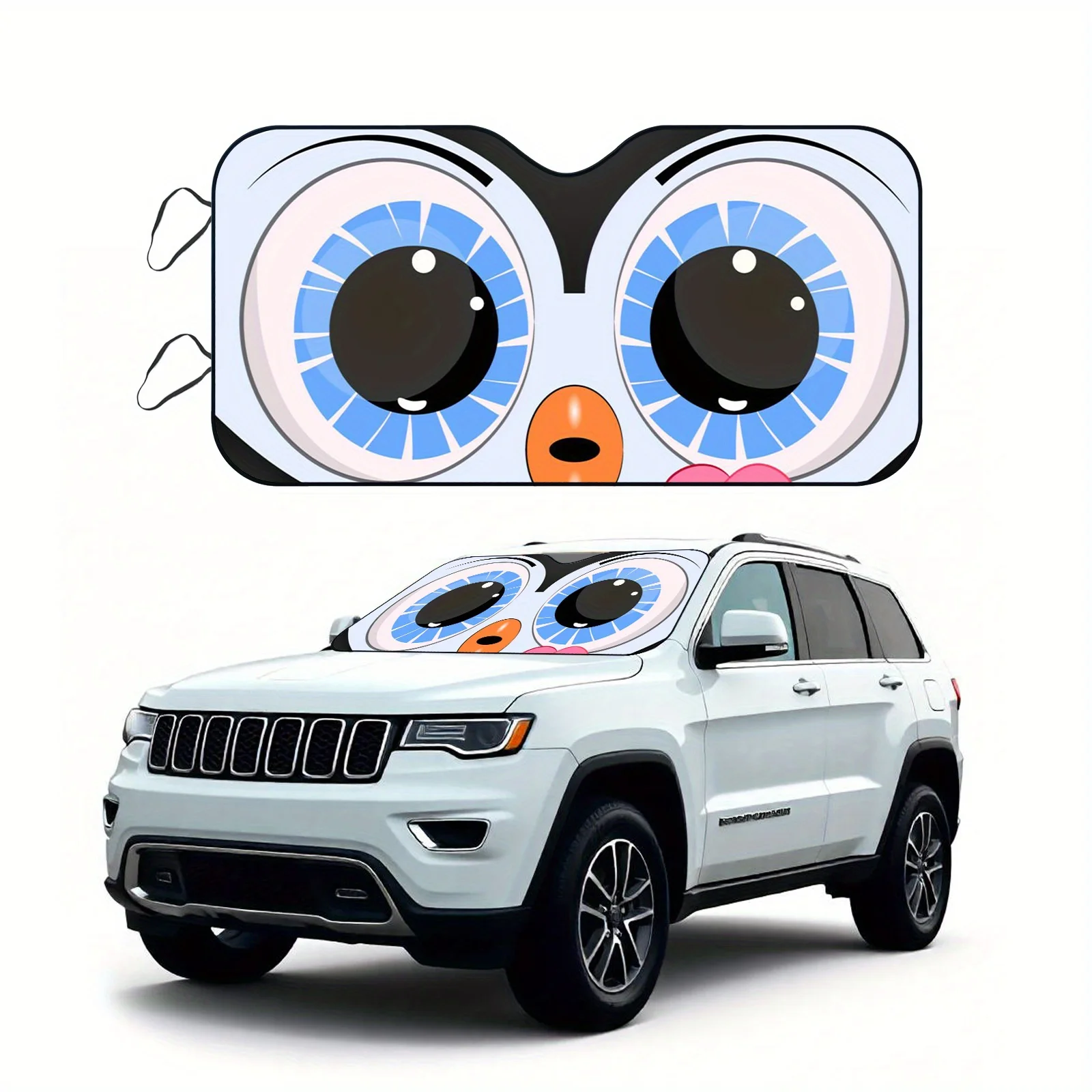 

1pc Cute Owl-Shaped Car Windshield Sunshade With Big Eyes & Eyelashes - Portable Foldable Visor, Fit For, Trucks, SUVs, Motorcyc