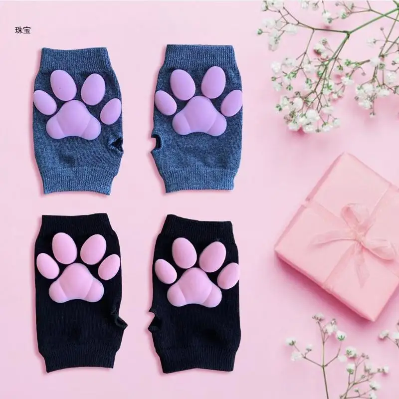 X5QE 3D for Cat Claw Fingerless Gloves Kitten Paw Pad Gloves for Cat Paw Mitte