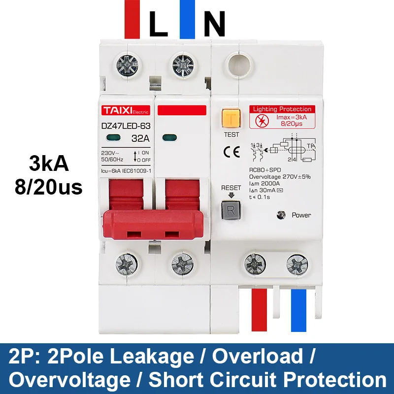 Residual Current Circuit Breaker RCD RCBO RCCB Main Switch With Surge Protector Earth Lightning Protection Leakage Protector