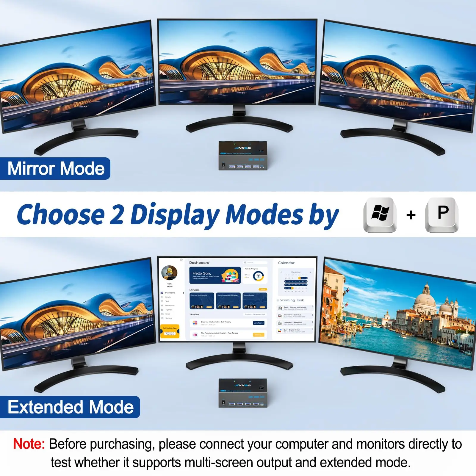 HDMI+2 Displayport KVM Switch 3 Monitors 2 Computers,4K@144Hz Triple Monitor KVM Switch for 2 PC 3 Monitor with 4 USB 3.0 Ports