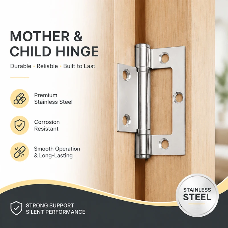 1pcs SS Single Leaf Mother-Child Door Hinge No-Cut Quiet Operation Pivot for Engineering Machinery Furniture Cabinet Use