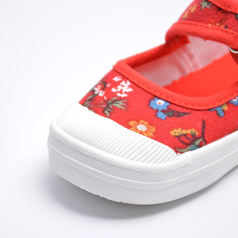 Children Summer Hard-wearing Squared Baby Shoes Girls Lovely Jogging Fashion Print Red Canvas ED7039