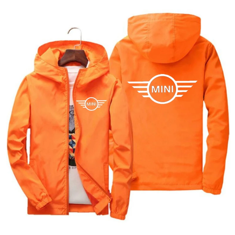 Jaqueta bomber com capuz masculina estampa Mini Cooper mais recente quebra-vento casual Xipper moda carro primavera e outono