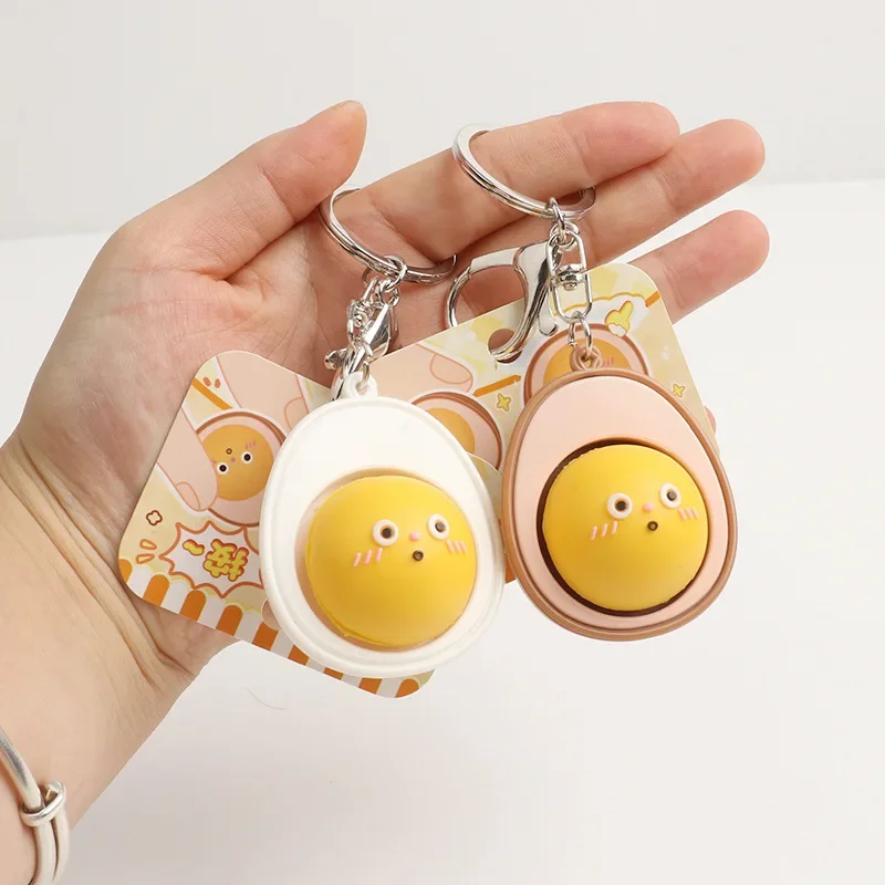 Creative Cartoon Egg Fidget Spinner Keychain Finger Keychain Stress Relief Squeeze Toy Pass The Time Key Button Clicker Toy