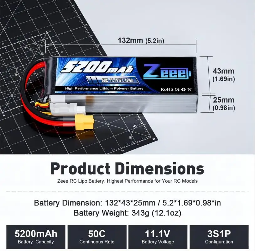 Zeee 3S Lipo Battery 11.1V 50C 5200mAh XT60 Plug for RC Car Tank Helicopter Quadcopter Boat RC Truck Airplane Models Parts дрон