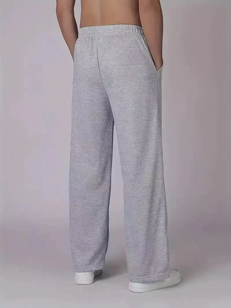 Men Loose  Sweatpants Elastic Waist Drawstring Sports Trousers Casual Streetwear Joggers Solid Color Wide Leg Sweat Pants With