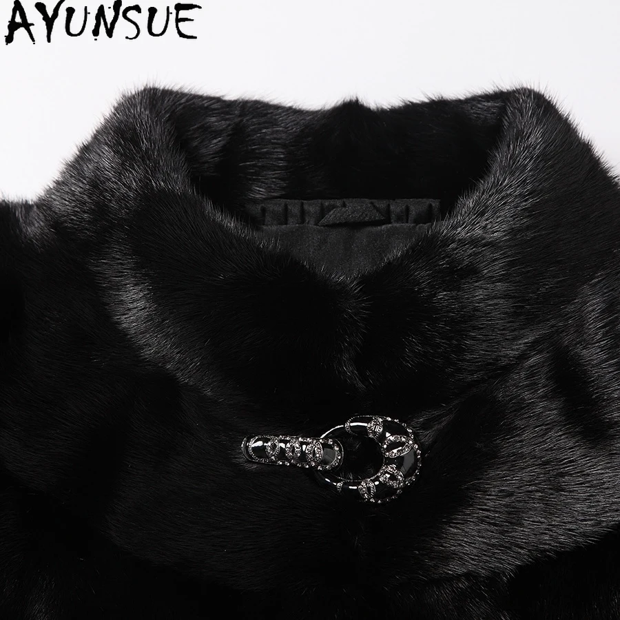 AYUNSUE سترات من فرو المنك الطبيعي للنساء 2025 سترات فاخرة من فرو المنك الحقيقي بالكامل لملابس النساء جودة عالية كوكفتا С ميخوم