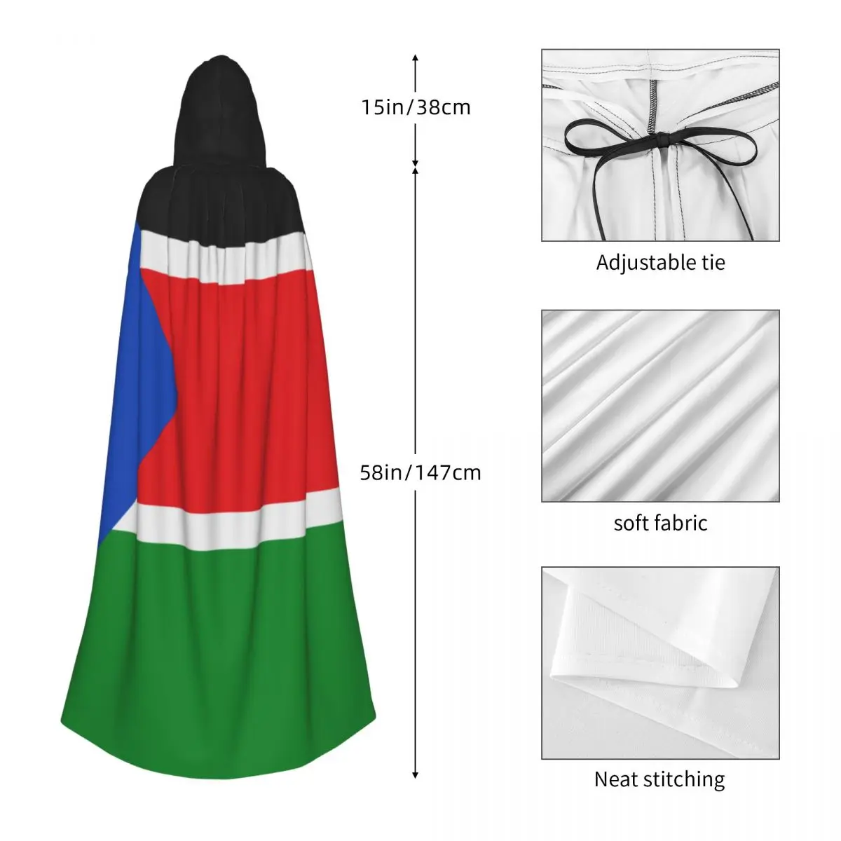 Long Cape Cloak South Sudan Flag Hooded Cloak Coat Autumn Hoodies