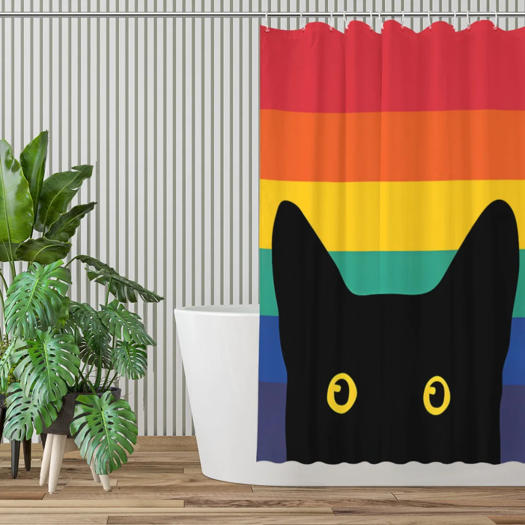 Peeking Cat in Rainbow Circle Bathroom Shower Curtains  Waterproof Partition Unique Home Decor Bathroom Accessories