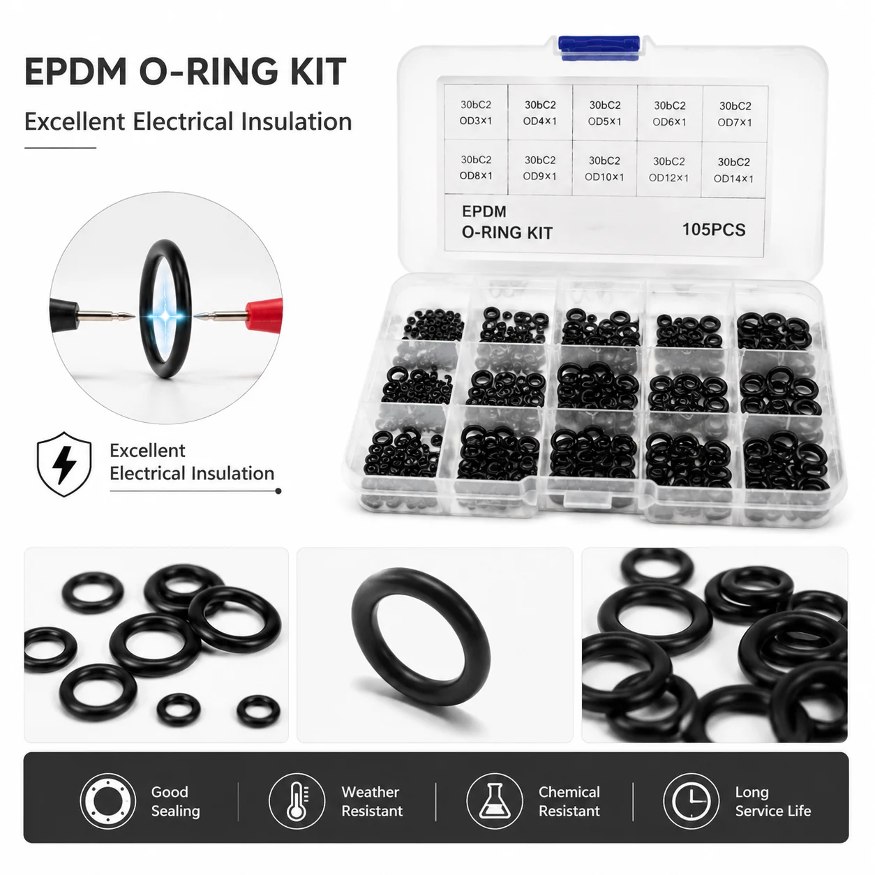250 black EPDM O-ring repair kit CS1/1.5mm OD3-8mm household industrial dual-use waterproof and heat-resistant sealing ring