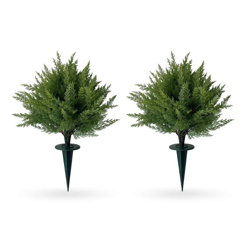 

2PCS UV Resistant Artificial Cypress Tree Stakes, Lifelike Fake Outdoor Plants for All Seasons, Garden Lawn Greenery Bushes